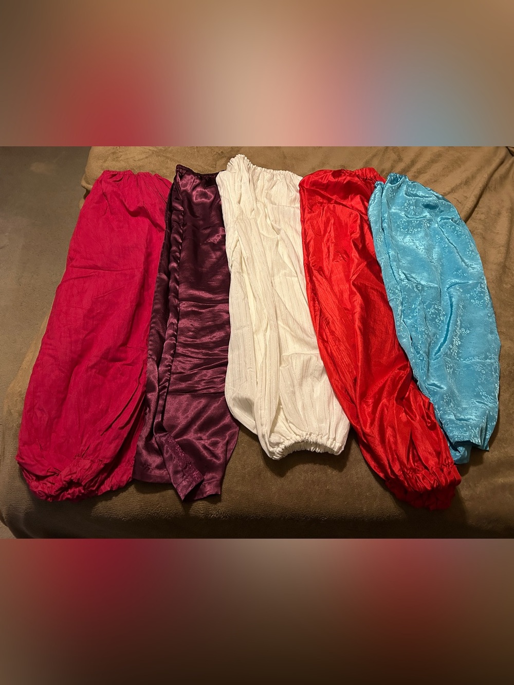 Set of 5 Gently Used Harem Pants in Various Sizes.